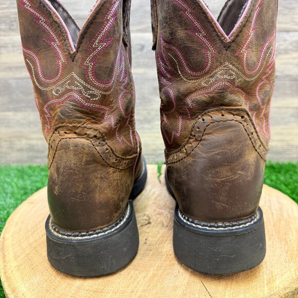 Justin Women - Size 9B - Gypsy Brown / Pink Steel Toe Cowboy Boots WKL9980 - Picture 5 of 10